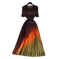 Elegant v-neck gradient color dress - women's summer korean style, slimming a-line pleated maxi dress with drape