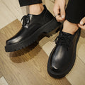 Autumn new men's casual leather shoes, retro work boots, lace-up soft sole breathable height increasing chunky sole oxfords