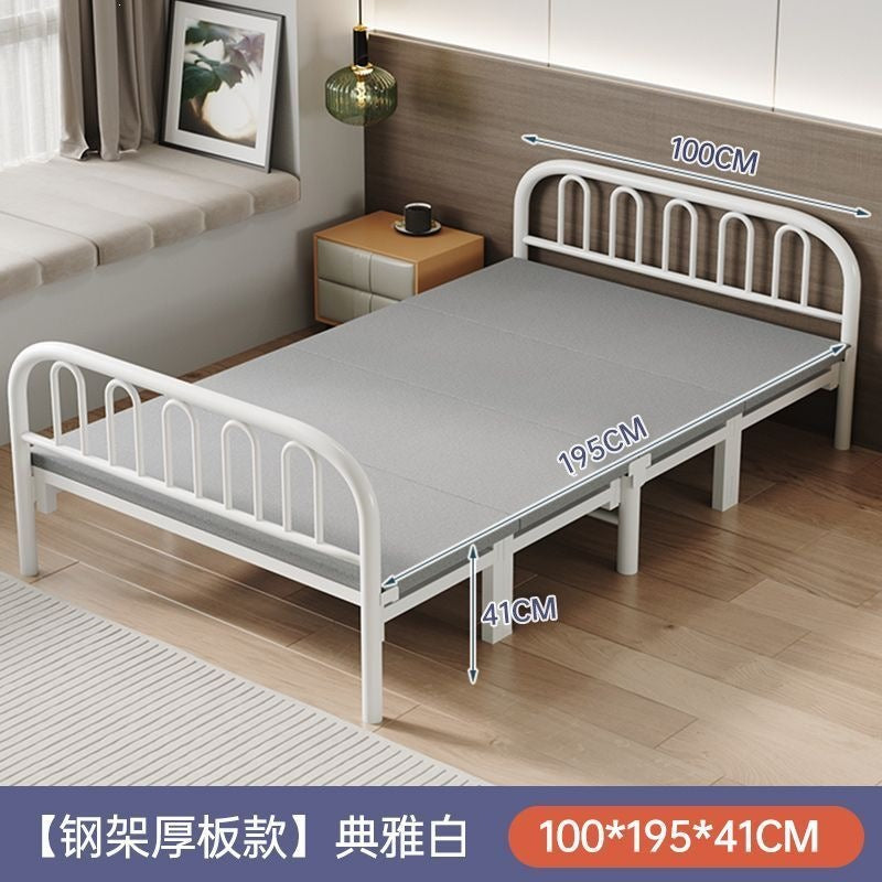 Foldable bed single bed portablefor home reinforced thickened iron frame dormitory double bed rental house simple small bed hard board