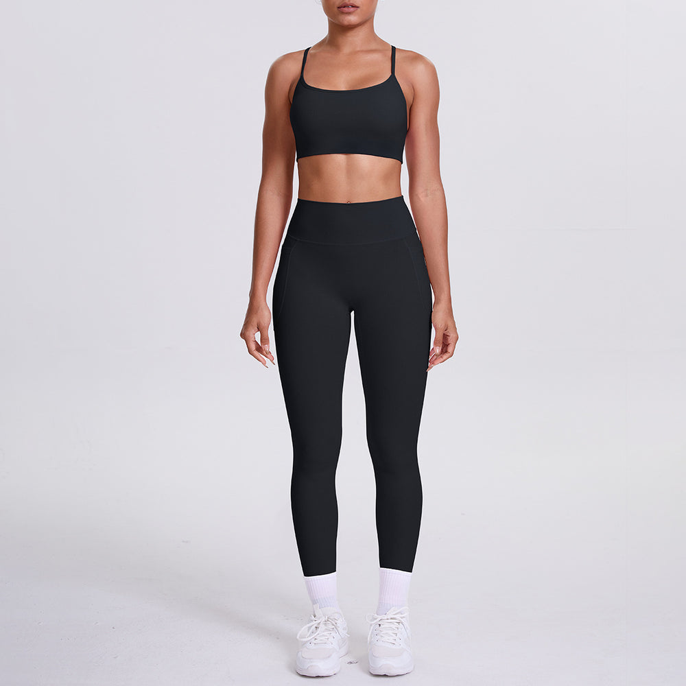 Cloud-feel compression yoga set: sexy open-back sports bra with high-waisted butt-lifting leggings and pockets - women's running & fitness apparel