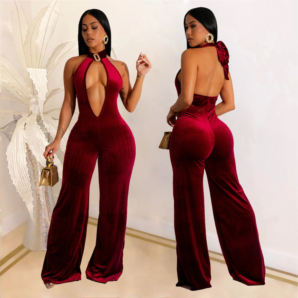 C7101 cross-border   independent station fashion women's sexy deep v backless high waist casual