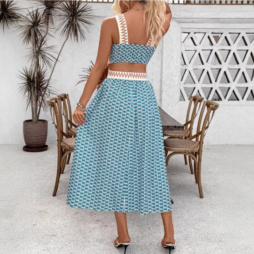 summer new arrival: strapless backless camisole dress, vintage print maxi dress, cross-border e-commerce  style for women