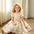 Girls' dress - vacation style, in stock,  new arrival: chic, sweet, french-inspired floral print lace patchwork princess dress