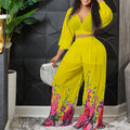 Q094 independent station spring new arrivalfashionelegantv neck bat sleeve chiffon tops high waistloose pants african suit