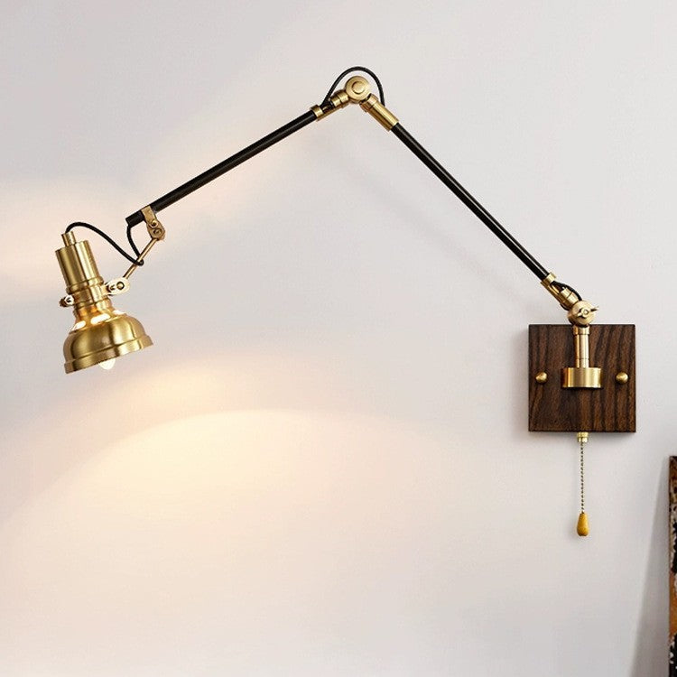 Japanese wabi-sabi style universal telescopic swing arm wall lamp - ceramic lampshade, vintage all-copper wall sconce