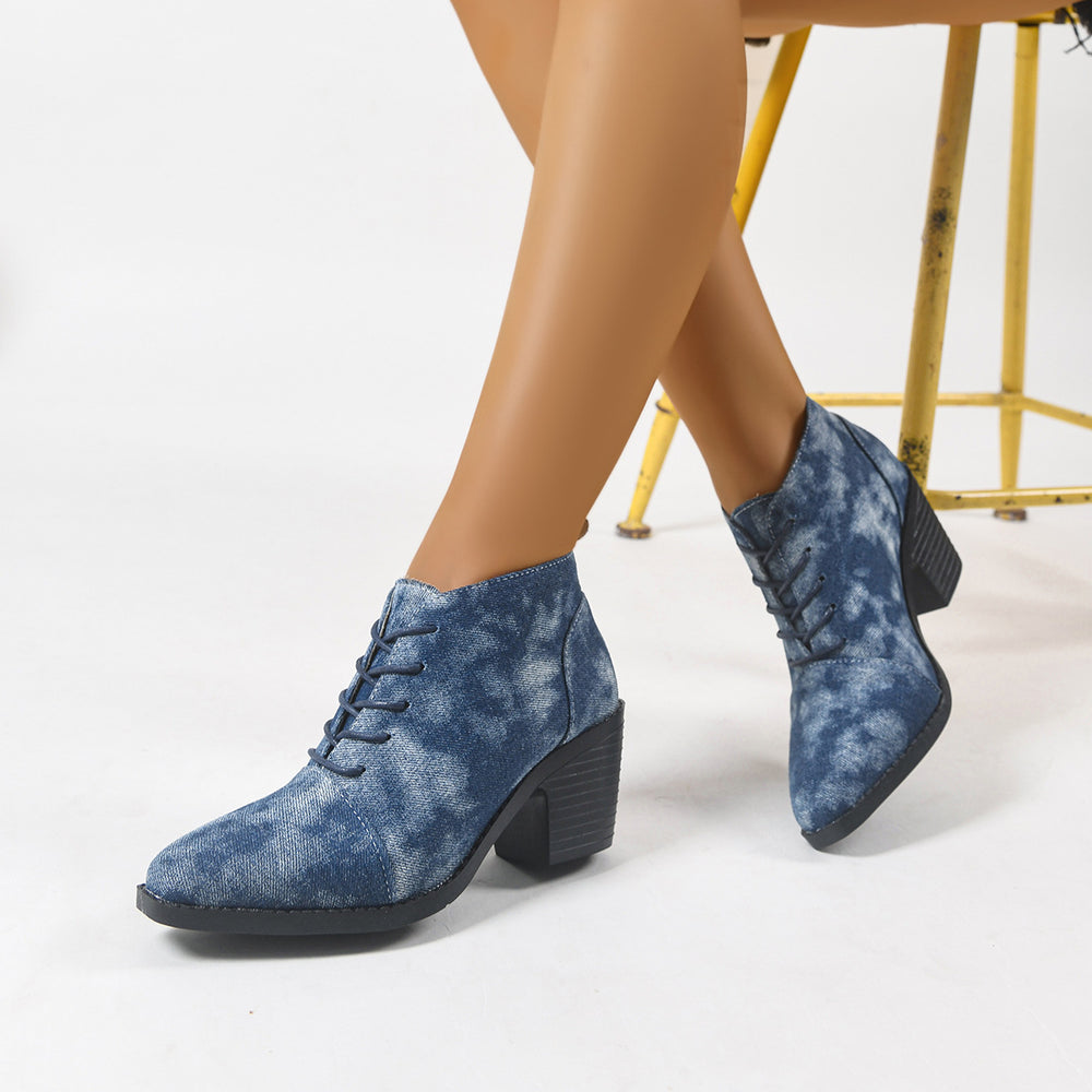 plus size british style boots women's autumn winter round toe front tie backretroplaideasiest for match women's short boots