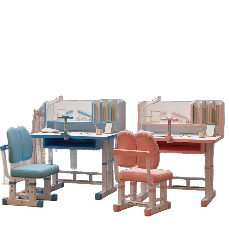 Student home desk set - kids' study table with bookshelf, adjustable height, storage, and chair combination