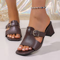 plus size thick heel slippers for women 2026 summer new arrival high heels fashionoutwear square toe slippers for women