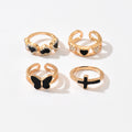 Wholesale heart ring set - european & american niche style, unique jewelry, black butterfly enamel cross, sweet & cool ring set