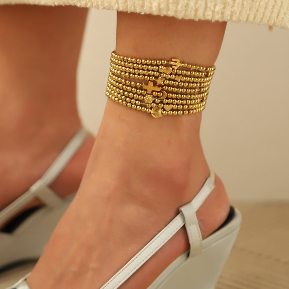 Wholesale foot jewelry: european & american cross-border fashion, minimalist beaded beach style layered anklet set - 9 piece women's set
