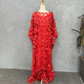 supply stereo embroidered flower mesh round neck bat sleeve looseplus size robe + vest african women's clothing clearance