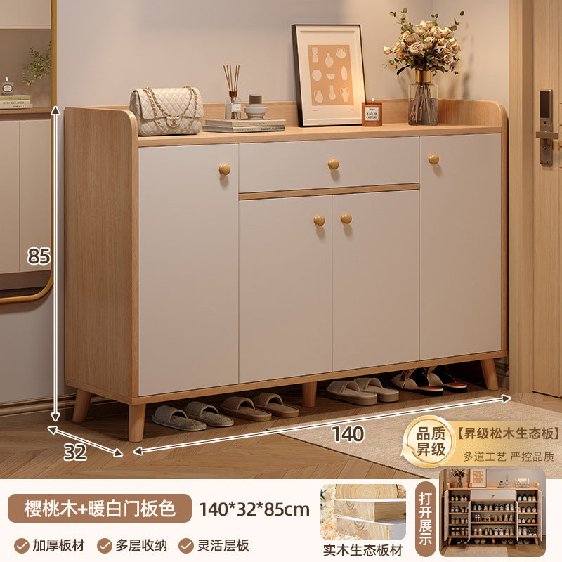 Solid wood shoe cabinet home entrance 2025 new entrance storage cabinet integrated against the wall corridor elevator entrance shoe rack