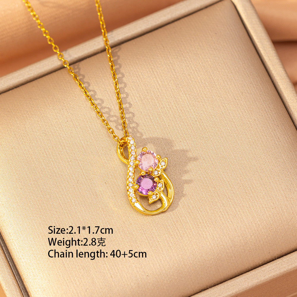[titanium steel] fashion popular copper inlaid zirconium flower necklace for women niche style accessible luxury new high-end sweater chain jewelry