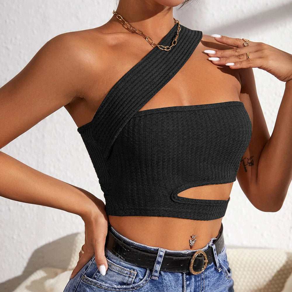 european and american style sexy cutout knit tank top - ultra short, one-shoulder bandeau top - hot girl style