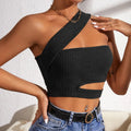 european and american style sexy cutout knit tank top - ultra short, one-shoulder bandeau top - hot girl style