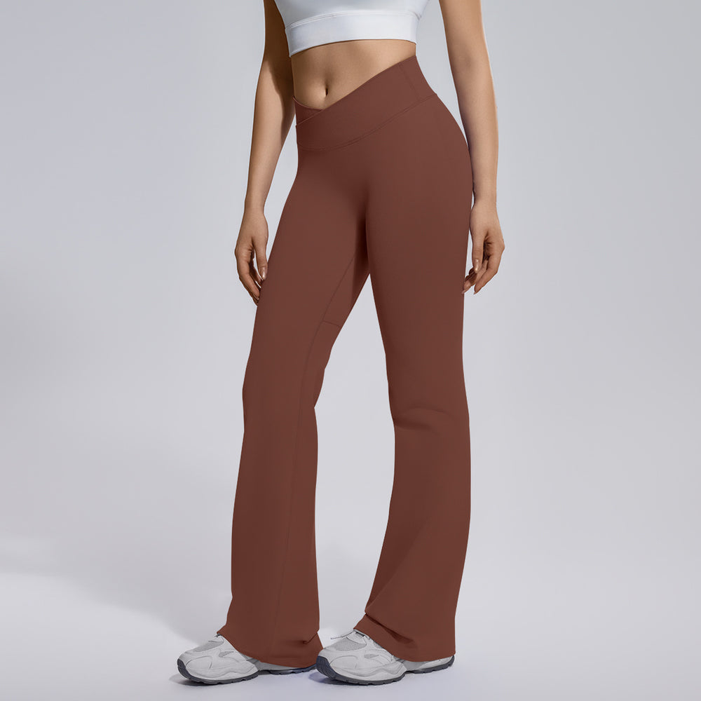 seamless micro-flared wide-leg cross-waist hip-lifting and abdominal-controlling high-elastic flared pants sports running fitness yoga wear for women