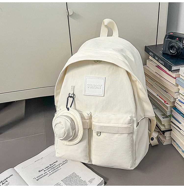 Backpack, lightweight outdoor, large capacity, niche style, pure color, travel, work clothing, school bag, student, good-looking, contrast color, lightweight school bag