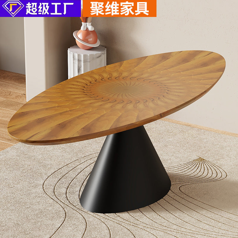 Source factory personalized wholesale medieval style high-end oval dining table for home round table dining table oak color rounded table