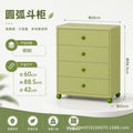 new steel low cabinet with rounded corners, freestanding five-drawer unit, wall-mounted integrated storage cabinet, kids' organizer