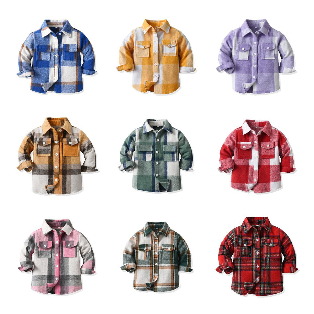 New spring/autumn boys' plaid shirt, preppy style cotton top, kids' plaid shirt, long-sleeved shirt for boys and girls