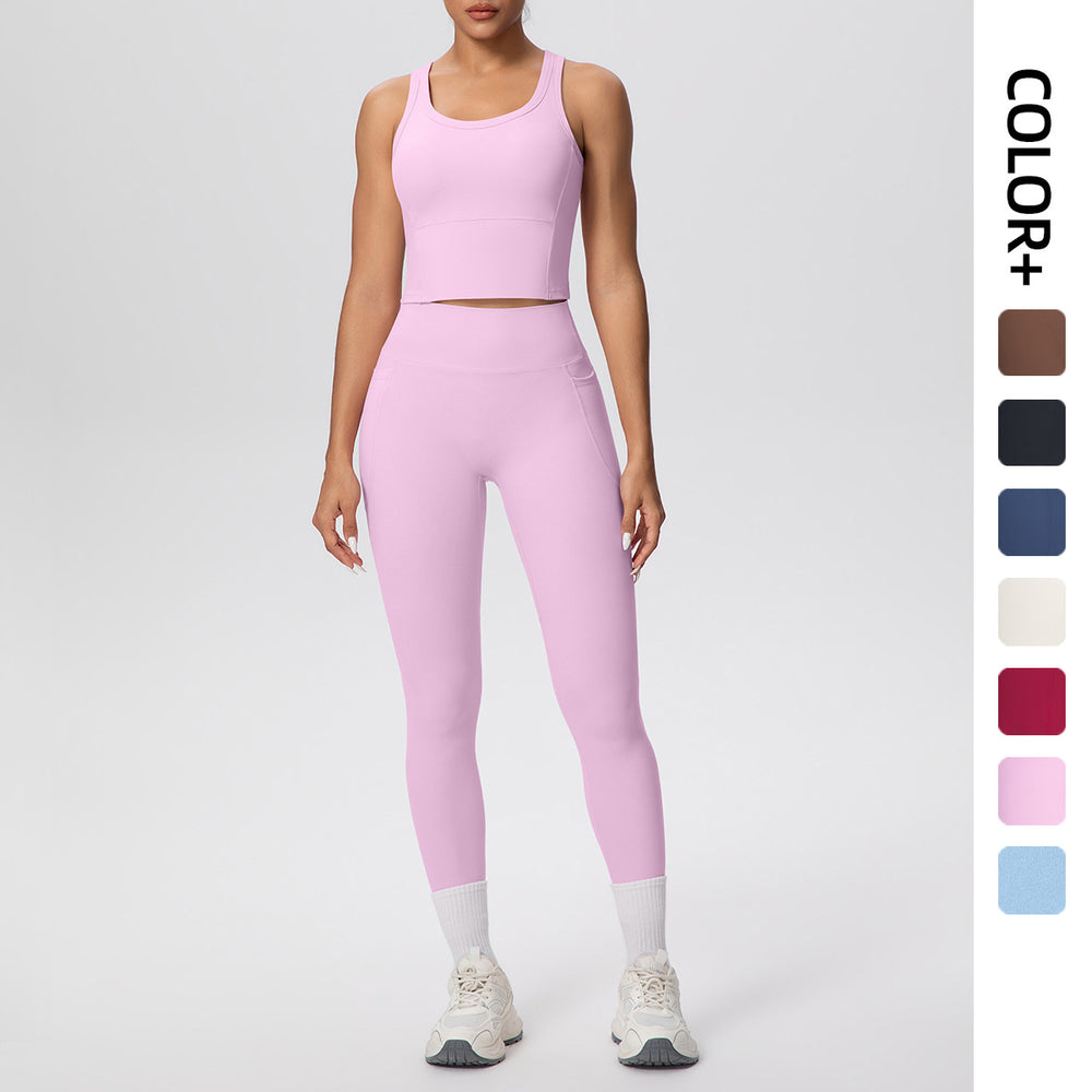 new cloud-feel quick-dry high-waisted pocket leggings with beautiful back design - yoga, outdoor running, and fitness activewear set for women
