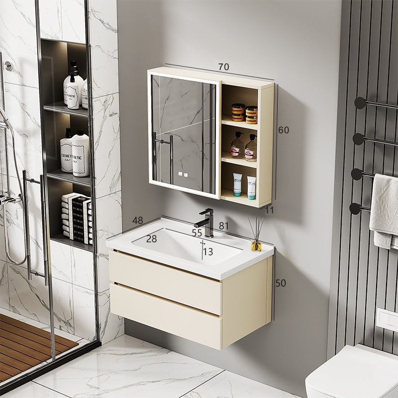 Double-layer drawer honeycomb aluminum bathroom cabinet bathroom mirror cabinet combination wall-mounted ceramic integrated basin honeycomb aluminum basin