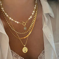 European and american round tag necklace wholesale niche trendy devil's eye multi-layered cold hip-hop style clavicle chain