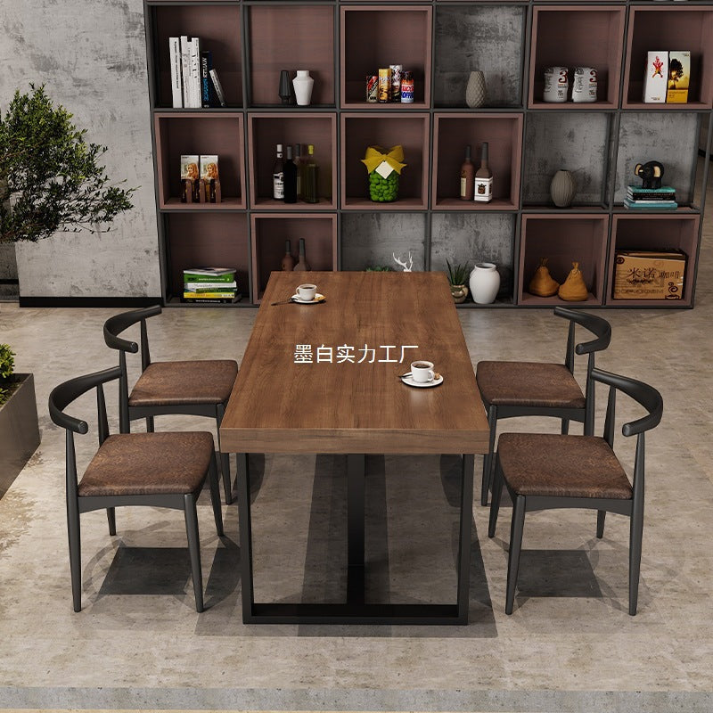 American industrial style dining table and chair combination commercial bar hot pot restaurant restaurant booth tavern clear bar solid wood dining table and chairs