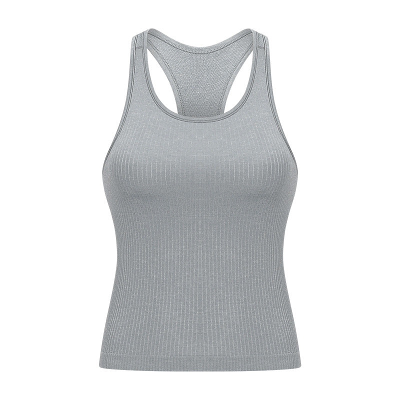Ready-to-ship yoga outfit: stylish racerback yoga tank top with built-in bra pads for women - perfect for running, fitness, and workouts (model dt140)