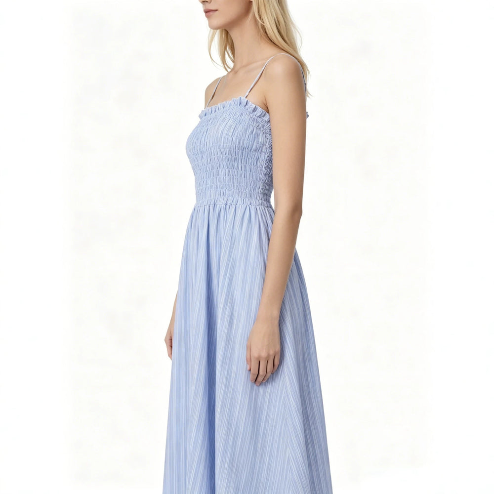 cross-border fashion blue and white striped summer new bandeau cami dress