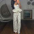 women's summer new arrivals:  cross-border fashion printed ruffle trim cami casual set (us/eu style)