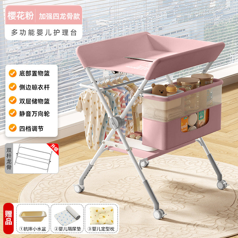Baby changing table - newborn diaper changing, bathing, massage, and bed - foldable multifunctional baby bed