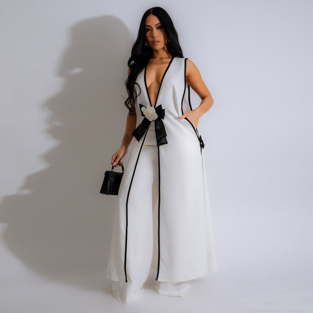 Hot-selling fashion european and american women's suit sexy camellia bow sleeveless long tank dress wide-leg pants set