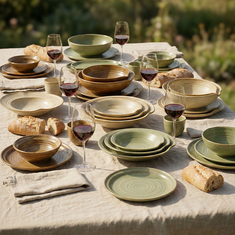 Kiln-turned threaded ceramic tableware retro style hotel restaurant steak plate stylish high-looking western food plate fish plate tableware