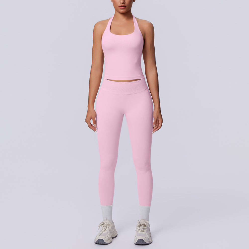Halter sports beautiful back high waist hip lifting tight sports seamless yoga clothes quick drying breathable running fitness suit for women