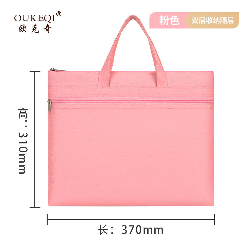 Waterproof oxford cloth student tote document bag - macaron double-layer zipper pouch - file, homework, and briefcase organizer