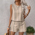 Shipped: tiktok/ european and american summer casual striped sleeveless fashion tank top and shorts two-piece set