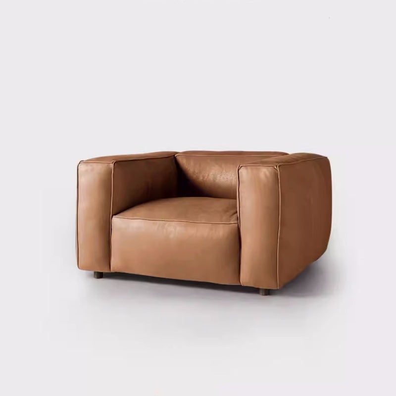 Wabi-sabi style nordic cream light luxury retro style brown straight row living room modern simple french technology cloth leather sofa