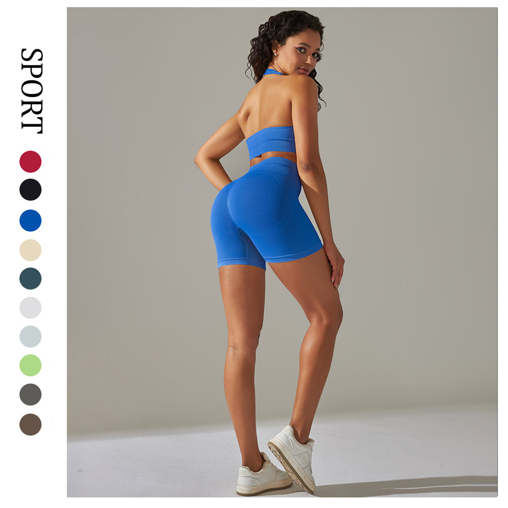 new arrival yoga wear seamless knitting peach butt high waist body shaping shorts fitness beautiful back sports bra suit