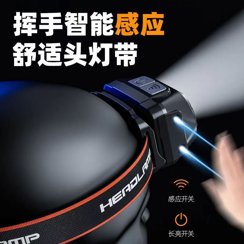Dual light source led strong light headlight rechargeable long battery life night fishing special head-mounted typec rechargeable flashlight