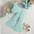 summer new sleeveless cropped top + solid color bowknot flare pants two-piece set - ready stock wholesale