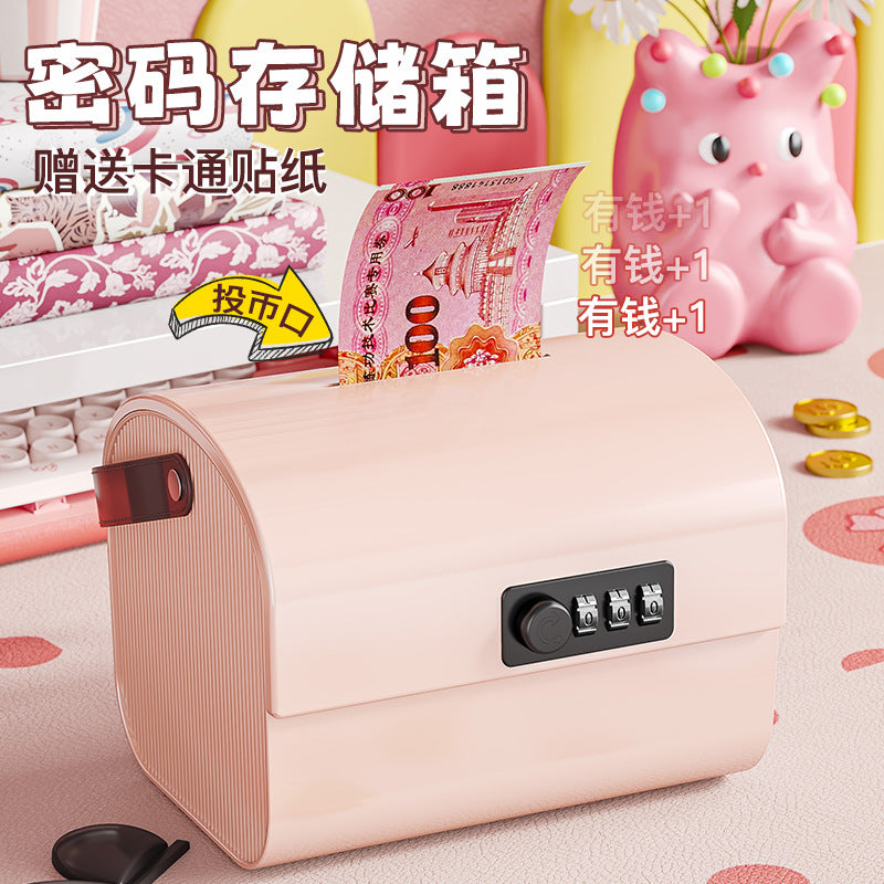 Password lock storage box Plastic children's cartoon deposit box Desktop storage box Large capacity Privacy file storage box