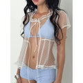 European and american women's clothing  summer new bohemian beach vacation see-through polka dot top three-piece set