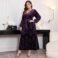 fashioncross-borderplus size women's silm long skirt gold velvet slimming look embossed long sleevesdress