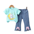 Mengyao summer suit  new arrival baby summer clothes wholesale rabbit moon trendy style medium large children two-piece set