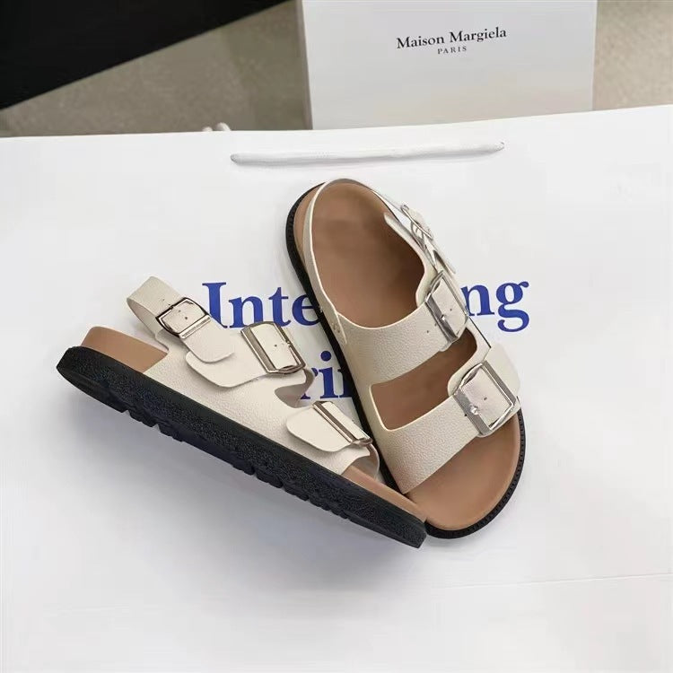 2025 retro birkenstock-style double strap sandals for women - summer outdoor wear, soft sole, chunky platform, roman-style thong sandals, open toe beach sandals