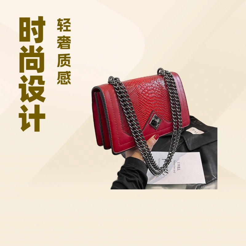 2024 spring/summer new fashion crocodile-embossed small square bag - minimalist, versatile shoulder bag, handbag, and crossbody bag for women