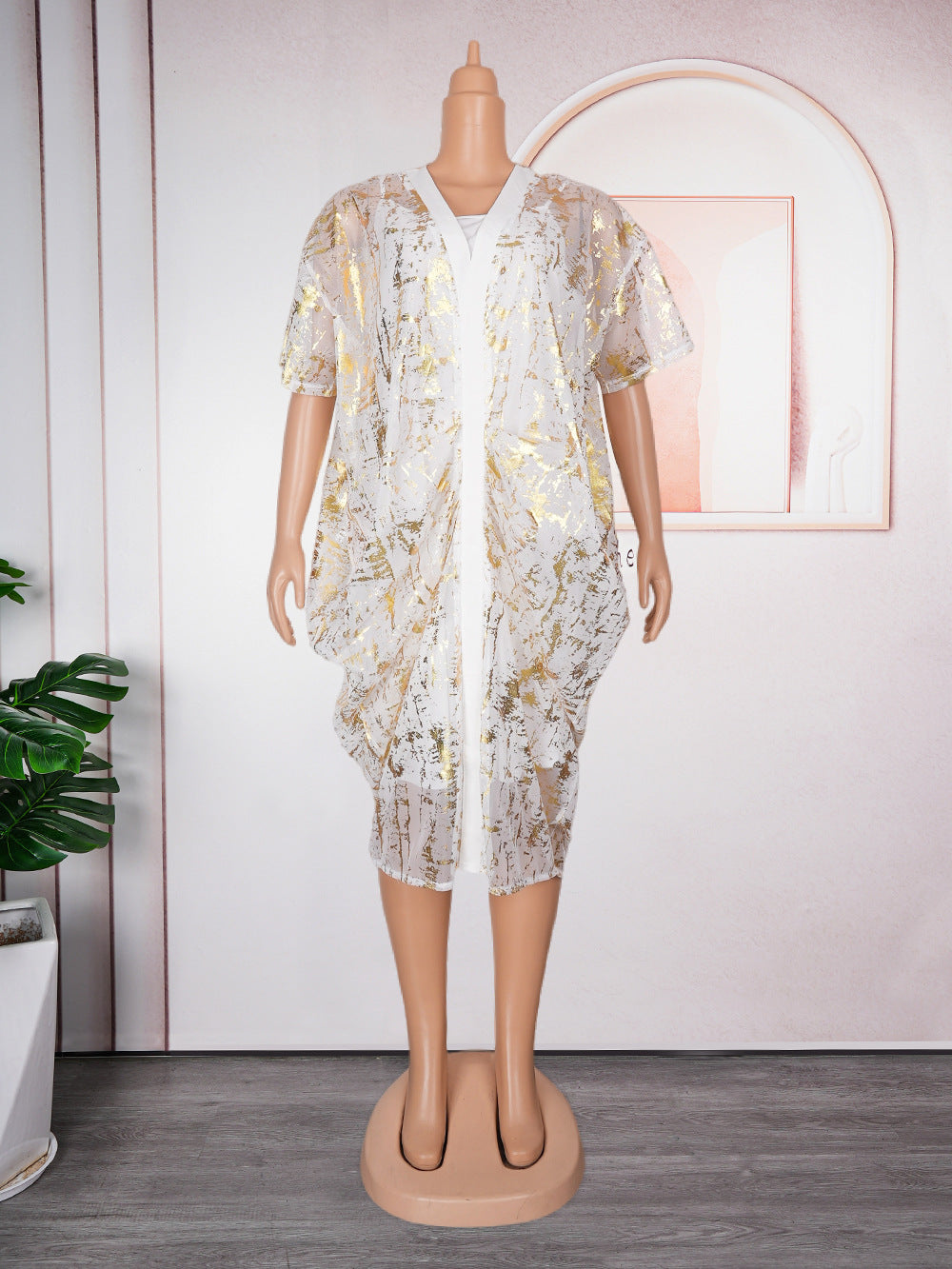 Fashion cross-border e-commerce  soft mesh hot stamping dress suspender two-piece set african plus size women's clothing