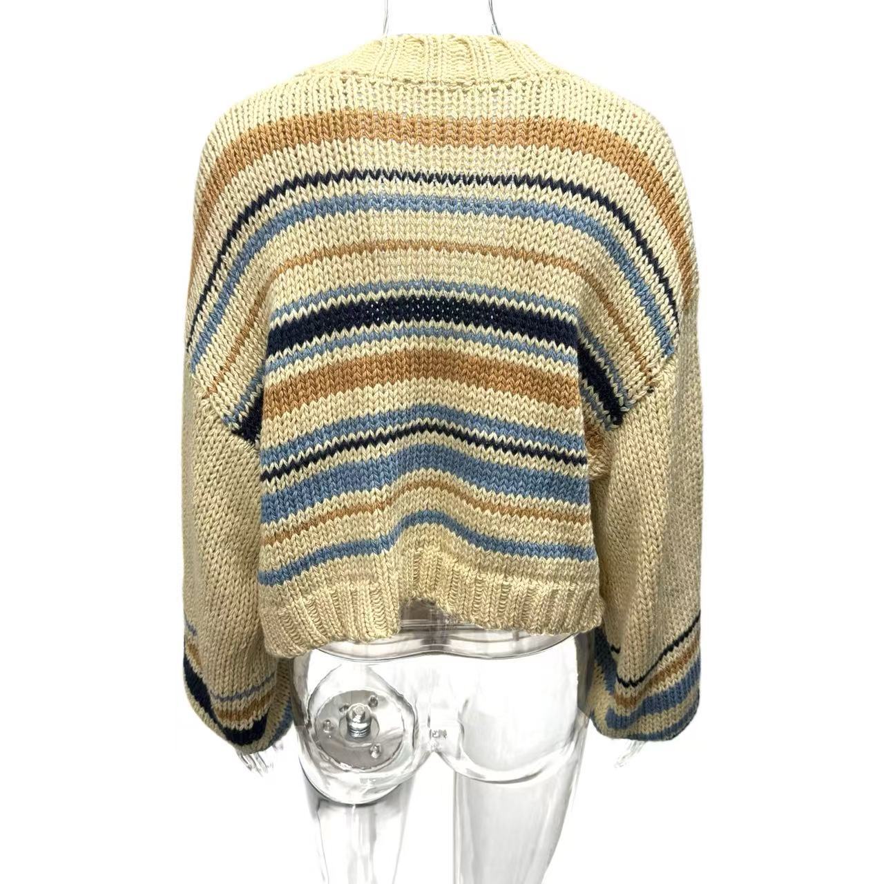 Cross-border Europe, America and early autumn 2025 new women's clothing lazy wind v-neck contrasting color loose knitted cardigan sweater jacket