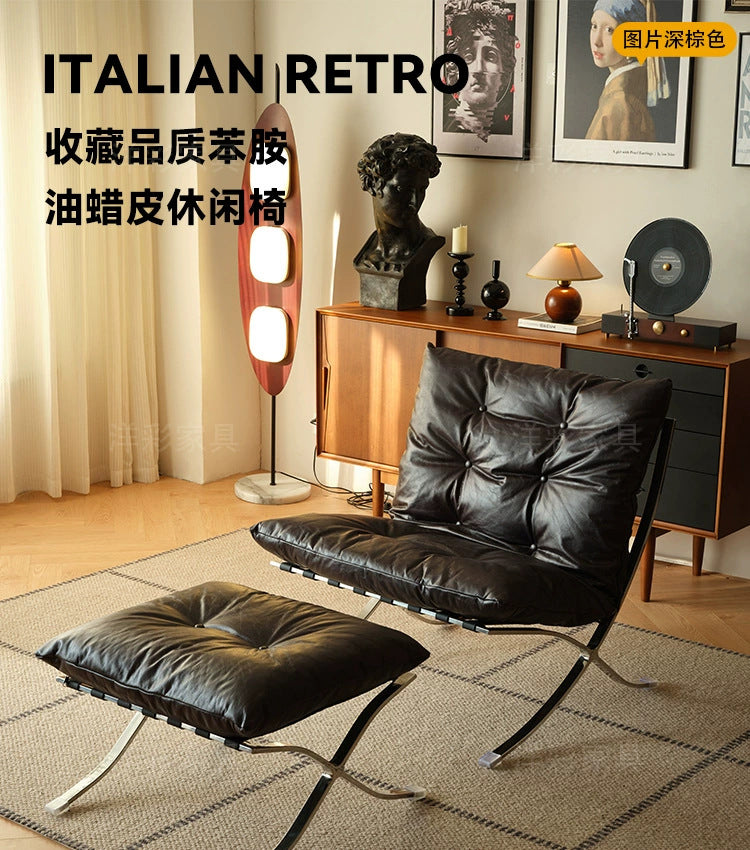 Designer living room casual chair medieval style genuine leather retro down single sofa chair oil wax first layer genuine leather